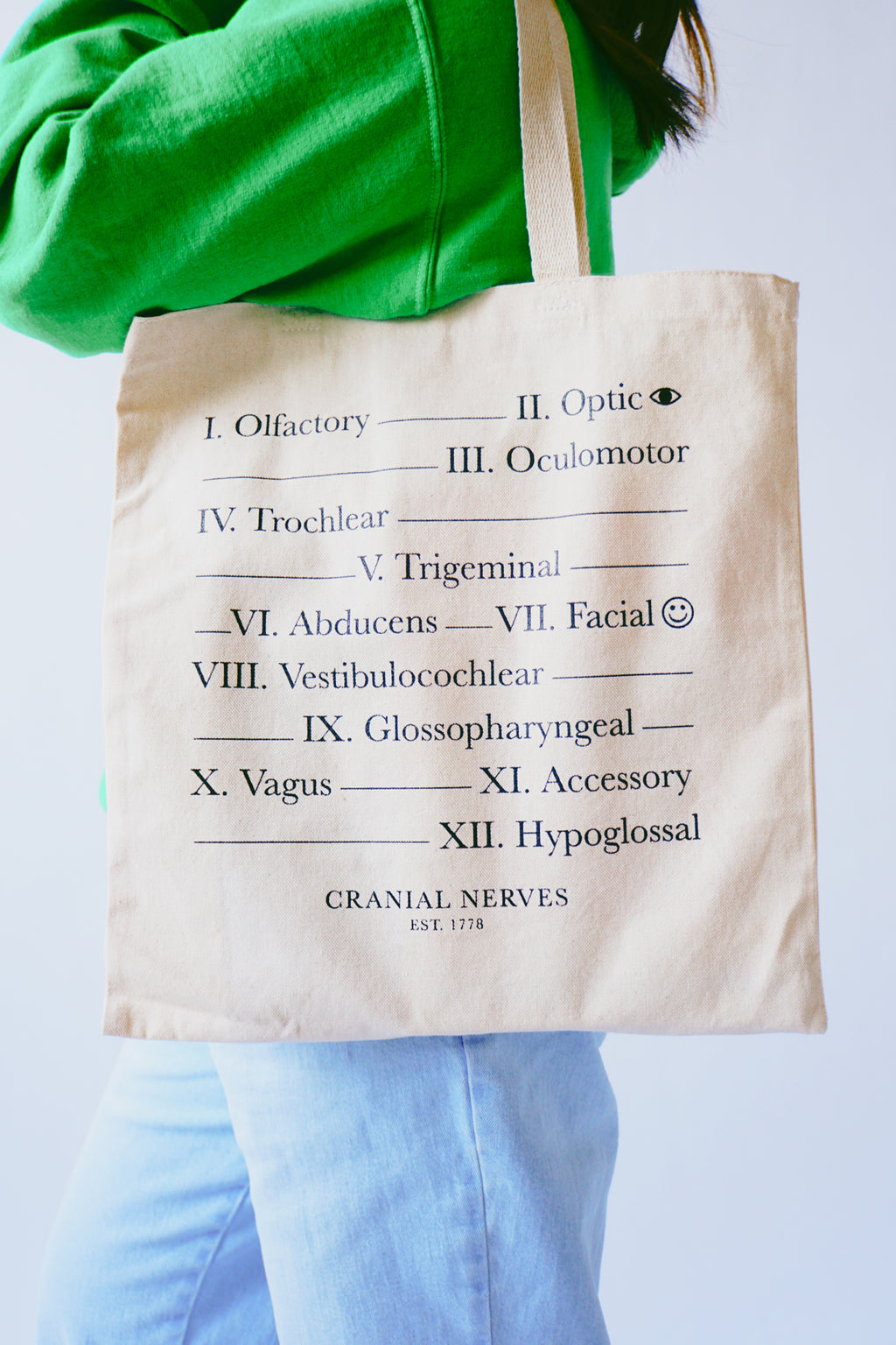 person with a cranial nerves tote